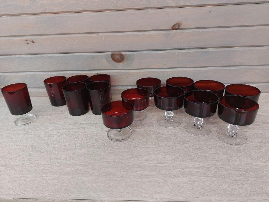 Lot of 15 Ruby Red Glassware, Local Pickup