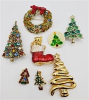 (PQ) Christmas Brooches - Tree, Stocking and