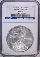 2008-W AMERICAN SILVER EAGLE, NGC MS-70