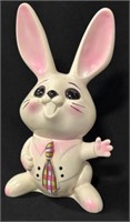 Vintage Hard Plastic Bunny Bank w/Tie 10" tall
