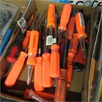 Assorted screw drivers, mostly orange handles