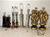 Lot Pairs of Lamps Gold Children Lions