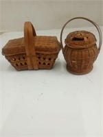 2 miniature wicker baskets one has damage