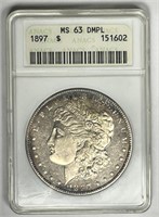 1897 Morgan Silver $1 Dimple ANACS MS63 DMPL