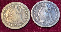 1853 & 1854 Seated Liberty Silver Half Dime