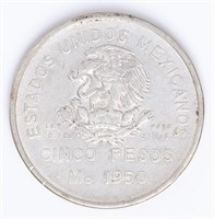Coin 1950 Mexico 5 Peso Silver - Rare Railroad
