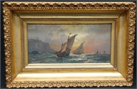 COASTAL PAINTING WITH BOATS-EVENING