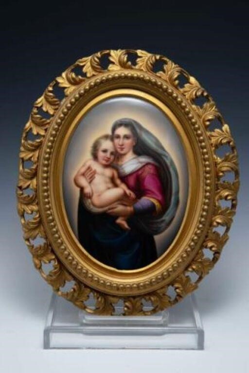 Handpainted Porcelain Plaque of Madonna & Child.
