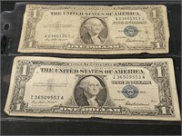 2-1935-F & 1957 Silver Seal $1 Dollar Bills