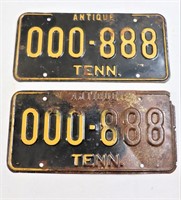 Pair of black antique auto TN license plates