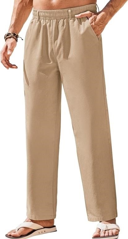 Size:(L) COOFANDY Mens Linen Pants Beach Drawstrin