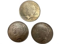 (3) 1922 AU Peace Silver dollars