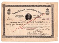 1897 NB Gold Mining Stock Certificate