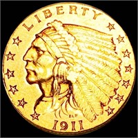 1911 $2.50 Gold Quarter Eagle NEARLY UNC