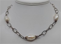 Modernist Sterling Silver Pearls Necklace