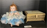 Porcelain Doll, Musical Jewelry Box.