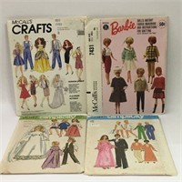 4 Mattel Barbie Vintage Sewing Patterns