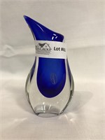 Murano glass vase, cobalt and clear, 7 3/4”
