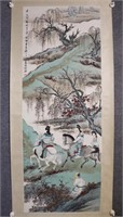 Chinese Ink Color Scroll Painting,Signed