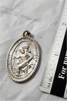 Solid sterling silver St Christopher charm 1 1/2"