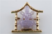 14k Yellow Gold and Carved Lavender Jade Brooch