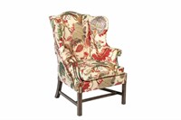 FLORAL UPHOLSTERED WING BACK ARMCHAIR