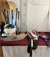 Sports Lot: Tennis Rackets, Baseball Bats & Glove,