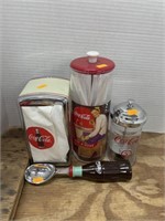 Coca Cola straw dispensers, ice scooper , napkin