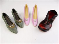 (2) Lavender & Green Collectible Shoe Figurines