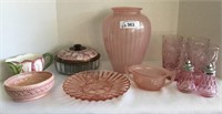 12 pcs. Pink Glass Wares & Porcelain Planters