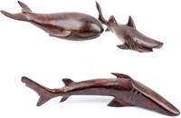 Art Vintage Ironwood Shark & Whale Sculptures