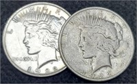 (2) 1922 Peace Silver Dollar P&D