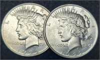 (2) 1922 Peace Silver Dollar Unc.