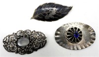 (3) STERLING BROOCHES