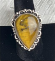 Tiger Eye Ring, Size 9 pear-shaped German Silver