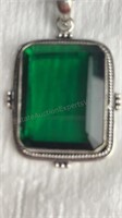 Emerald green sq.  stone, German Silver 18" Chain