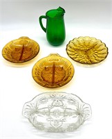 VTG DIVIDED GLASS DISHES & PITCHER