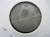 1930 Ireland Silver Shilling. Quarter Size. Cow