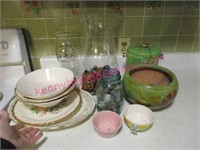 mexican hand painted pot -antique plates & bowls