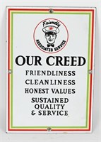 ASSOCIATED FLYING A "OUR CREED" PORCELAIN SIGN