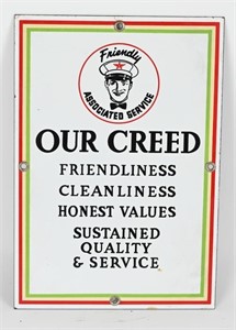 ASSOCIATED FLYING A "OUR CREED" PORCELAIN SIGN