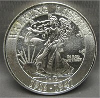 One Troy Ounce .999 Silver 1916-1947 Walking Liber