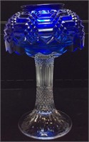 CANDLE LAMP WITH COBALT SHADE, 10in H