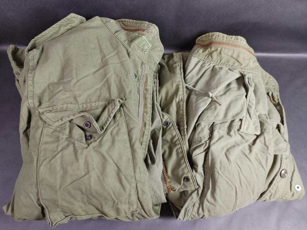 Two Army Green Jackets with Zippered Hoods