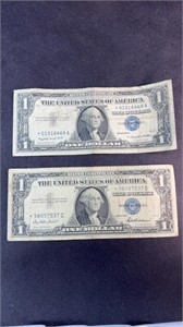(2) $1 BLUE STAR SILVER CERTIFICATE 1957