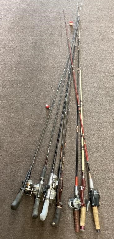 Group of fishing rods and reels