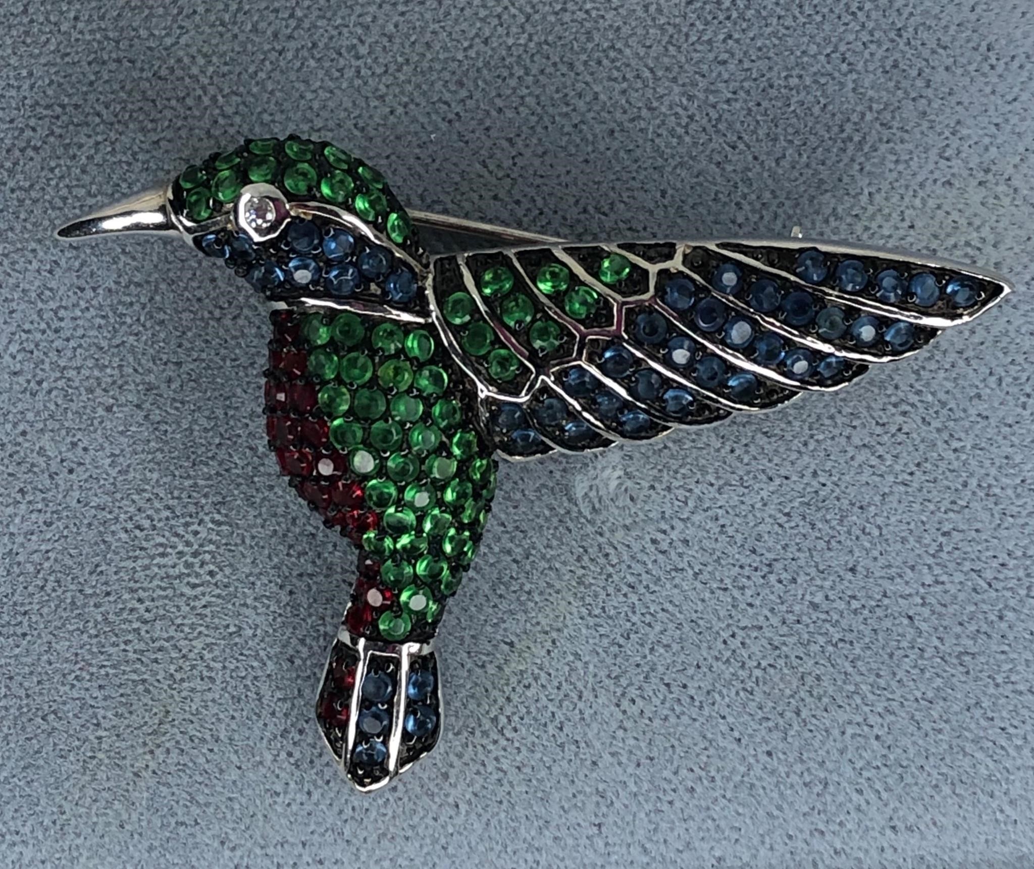 SILVER HUMMINGBIRD BROOCH