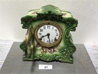 Vintage Vassal porcelain mantel clock, green
