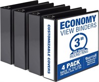 Samsill Economy 3-Inch 3 Ring Binder  4-Pack Black