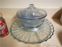 Light Blue Glass Casserole Dish w/Lid & Base,